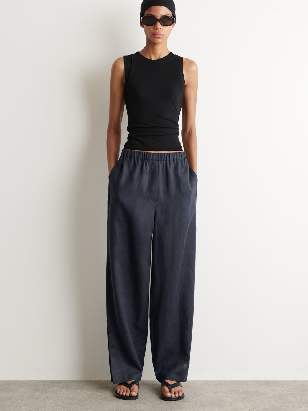 COS (size 6) ELASTICATED LINEN BARREL-LEG PANTS